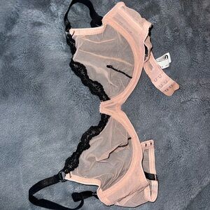Fleur du Mal Sheer Pink and Black Lace Bra